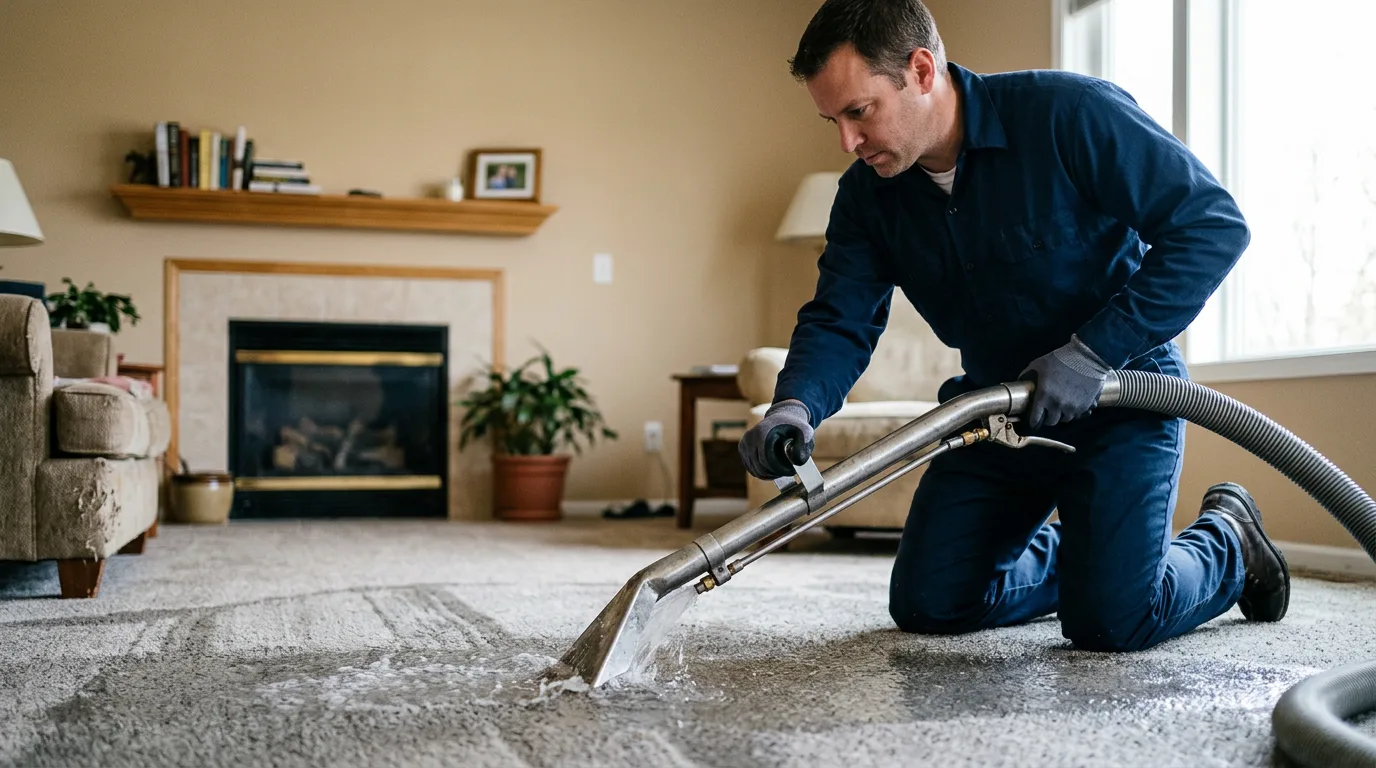 Water damage restoration technician working near Berne, IN